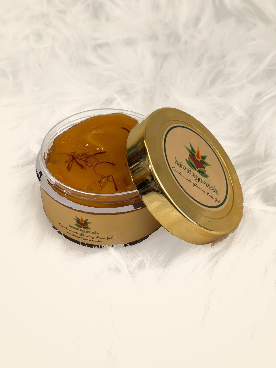 Kaival Ayurveda Kumkumadi Glowing Face Gel open showing texture